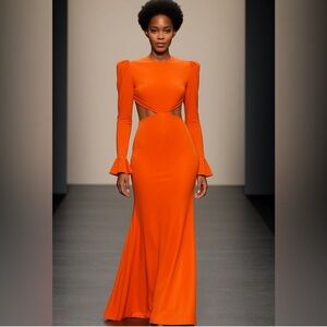 Ieena for Mac Duggal 67944 Cutout Waist Long Sleeve Dress